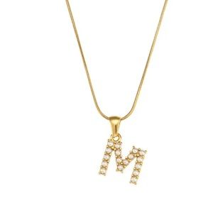 NEW 18K Gold Plated Letter M Mother Pearl Necklace